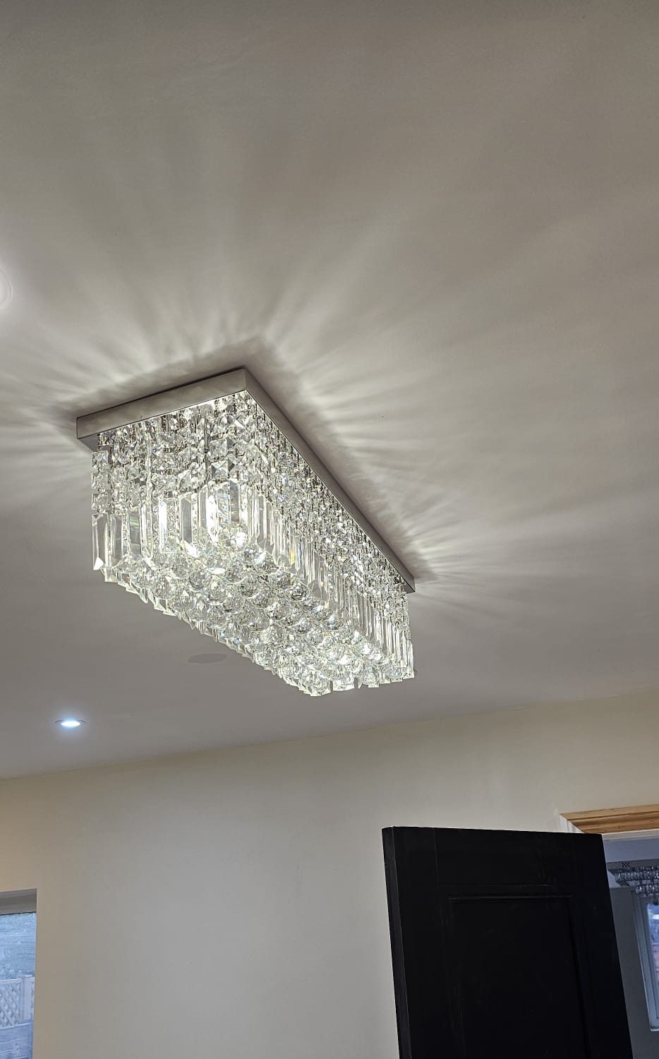 Rectangular statement crystal ceiling light installed by Z Electricals