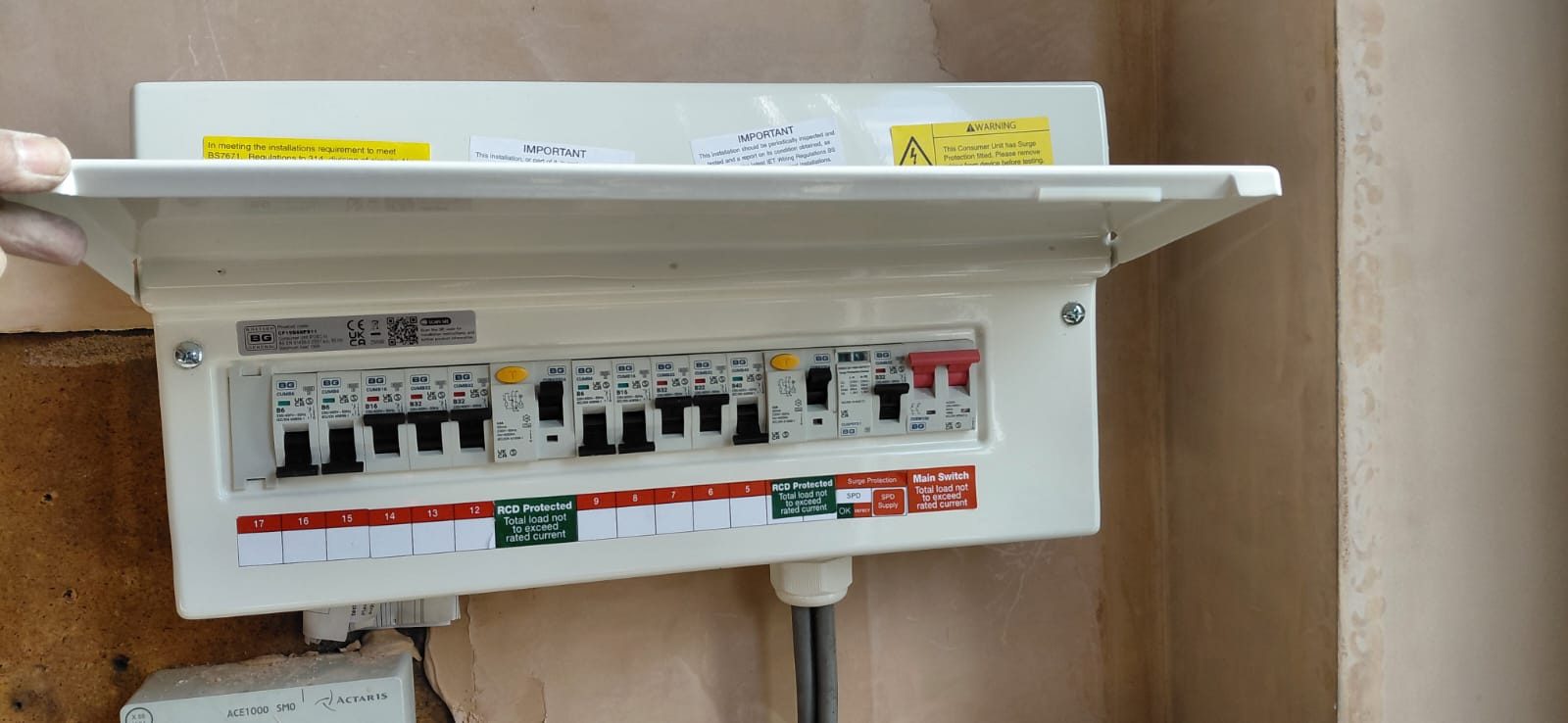 Finished consumer unit with RCD protection labels fitted by Z Electricals